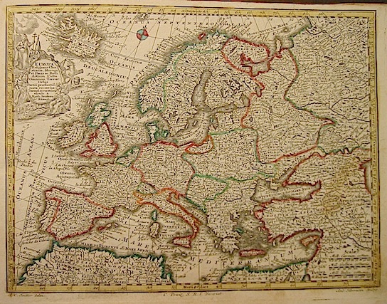 Seutter Matthaeus (1678-1757) Europa Religionis Christianae, Morum, et Pacis ac Belli Artium Cultu omnium Terrarum orbis... s.d. (ma 1744) Augsburg, presso C.Lotter